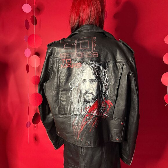 Upcycled Jared Leto Leather Jacket – Limited Vintage Biker Art Piece | Unisex - Picture 1 of 12